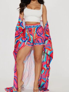 Chic Vibrant Multicolor Kimono Short Set orig $65 NWT